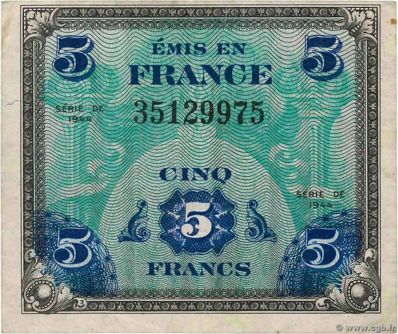 5 Francs DRAPEAU FRANCE  1944 VF.17.01 F+