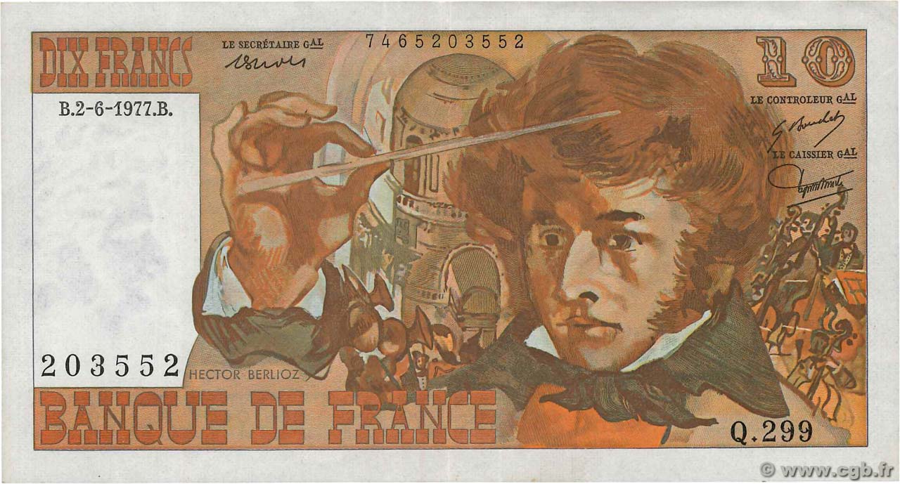10 Francs BERLIOZ FRANCIA  1977 F.63.22 BB
