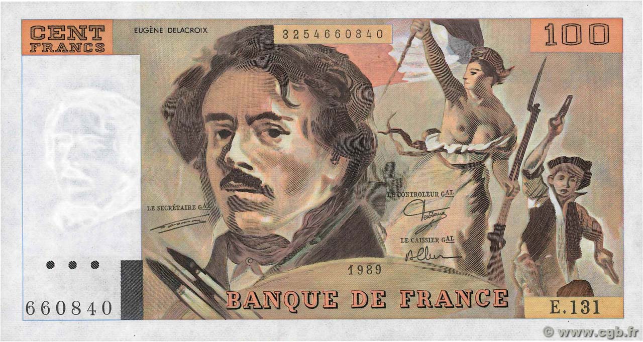 100 Francs DELACROIX modifié FRANCIA  1989 F.69.13a AU+