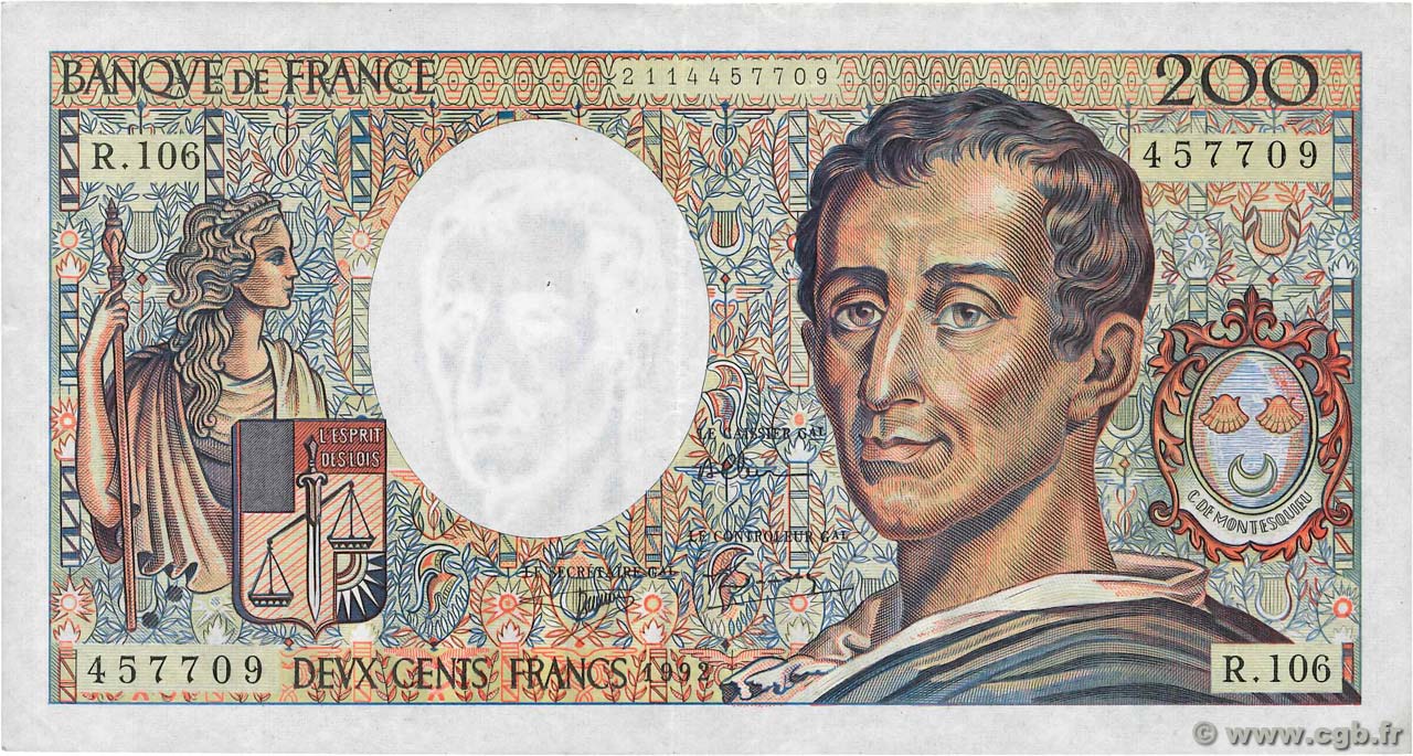 200 Francs MONTESQUIEU FRANCIA  1992 F.70.12a BB