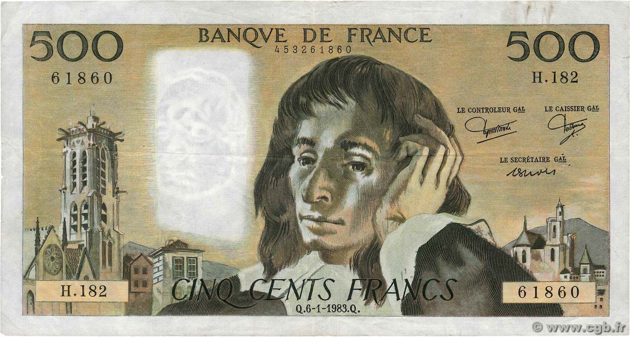 500 Francs PASCAL FRANKREICH  1983 F.71.28 S