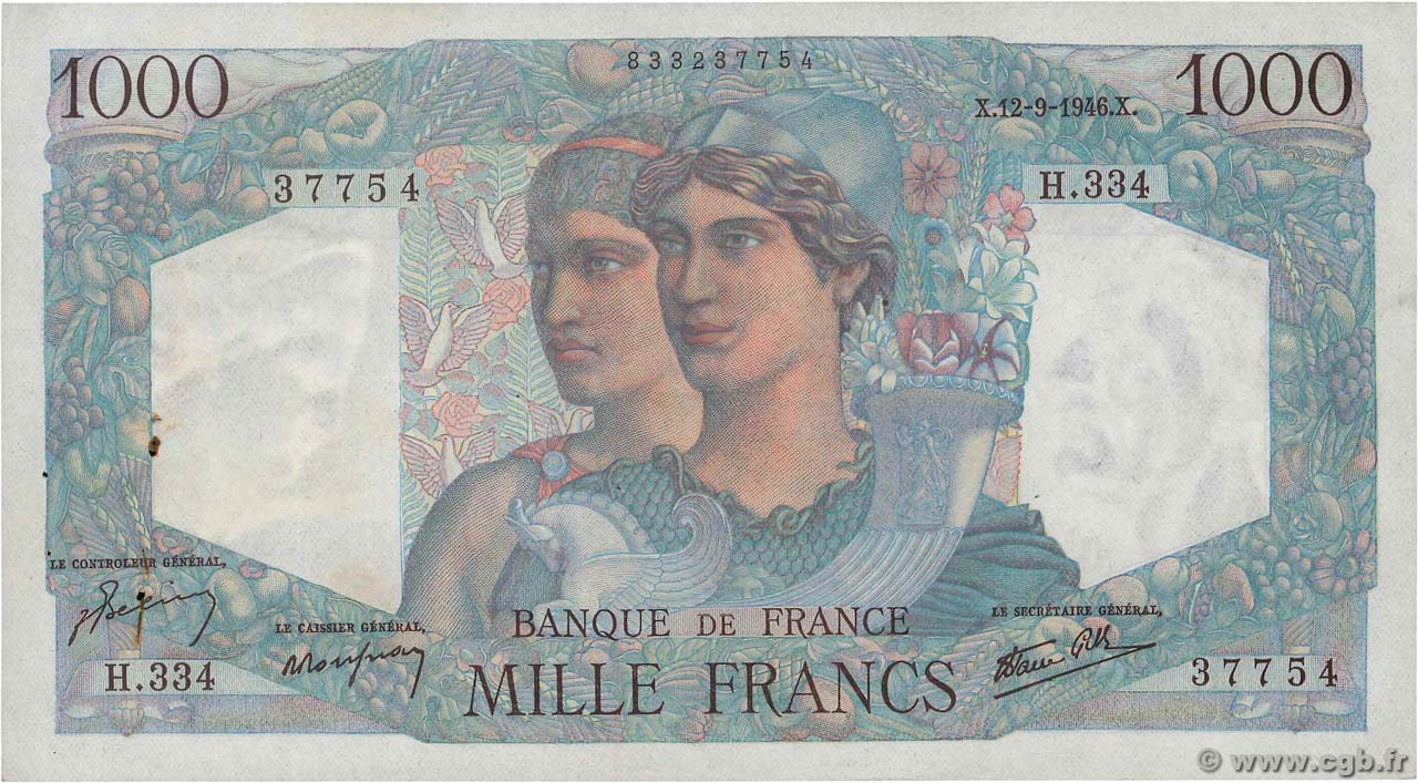 1000 Francs MINERVE ET HERCULE FRANCIA  1946 F.41.16 q.SPL