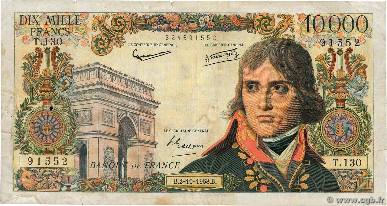 10000 Francs BONAPARTE FRANCIA  1958 F.51.13 q.MB
