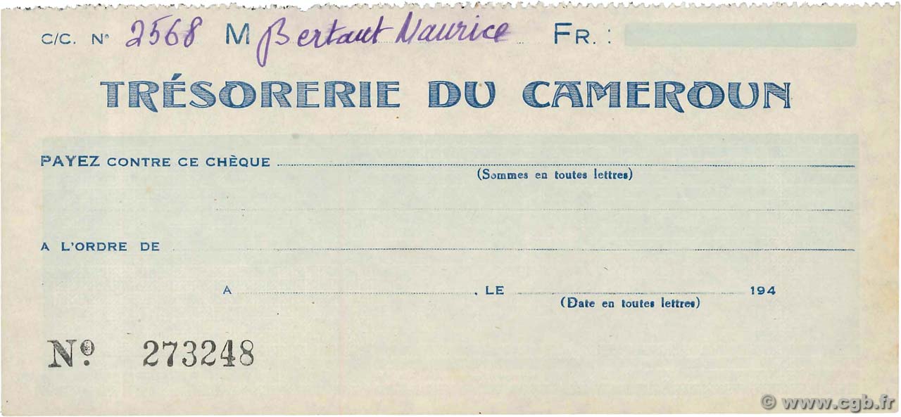Francs FRANCE régionalisme et divers  1940 DOC.Chèque TTB+
