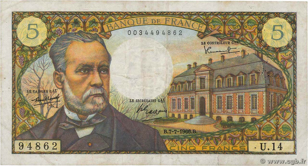 5 Francs PASTEUR FRANCE  1966 F.61.02 F