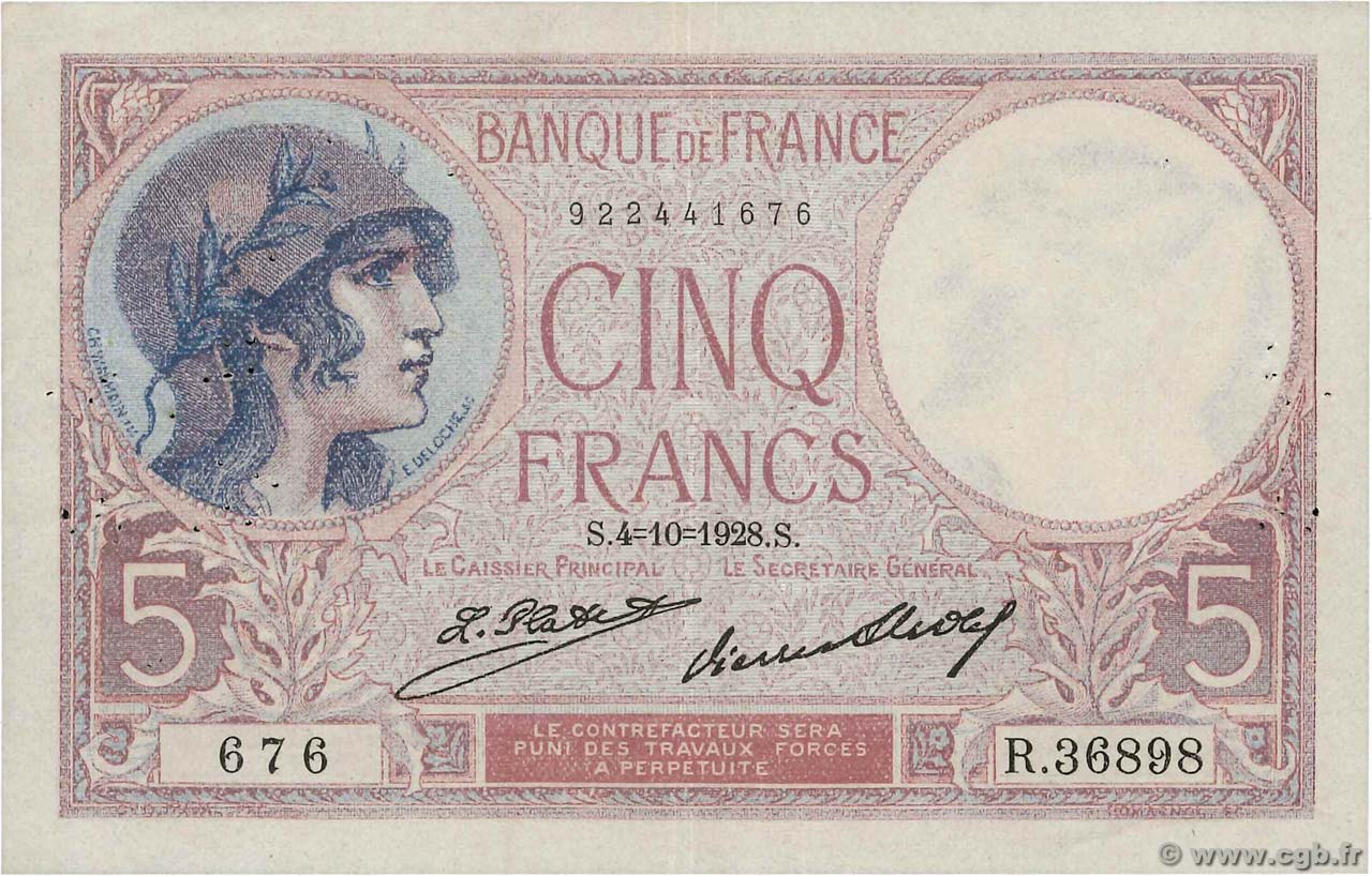 5 Francs FEMME CASQUÉE FRANCE  1928 F.03.12 VF