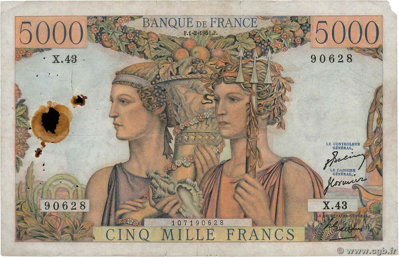 5000 Francs TERRE ET MER FRANKREICH  1951 F.48.03 S