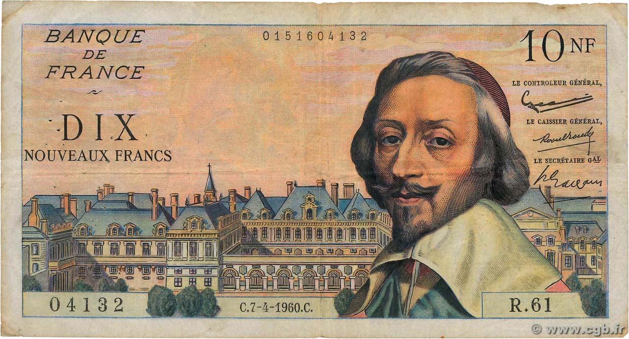 10 Nouveaux Francs RICHELIEU FRANCE  1960 F.57.06 B+