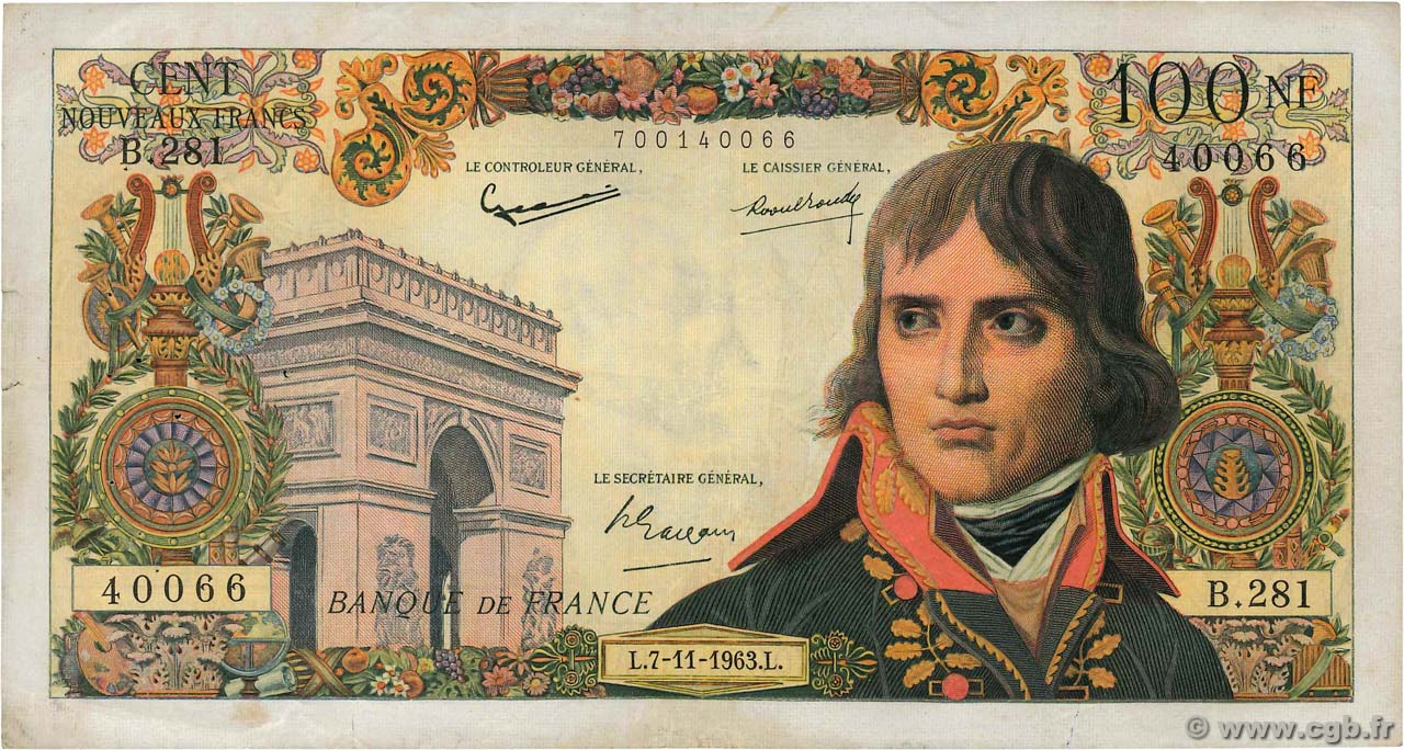 100 Nouveaux Francs BONAPARTE FRANCE  1963 F.59.24 F+