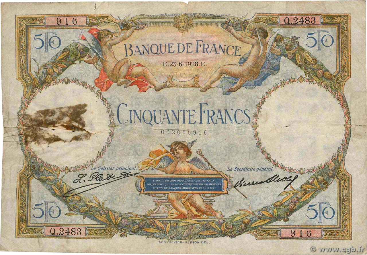 50 Francs LUC OLIVIER MERSON FRANCIA  1928 F.15.02 RC