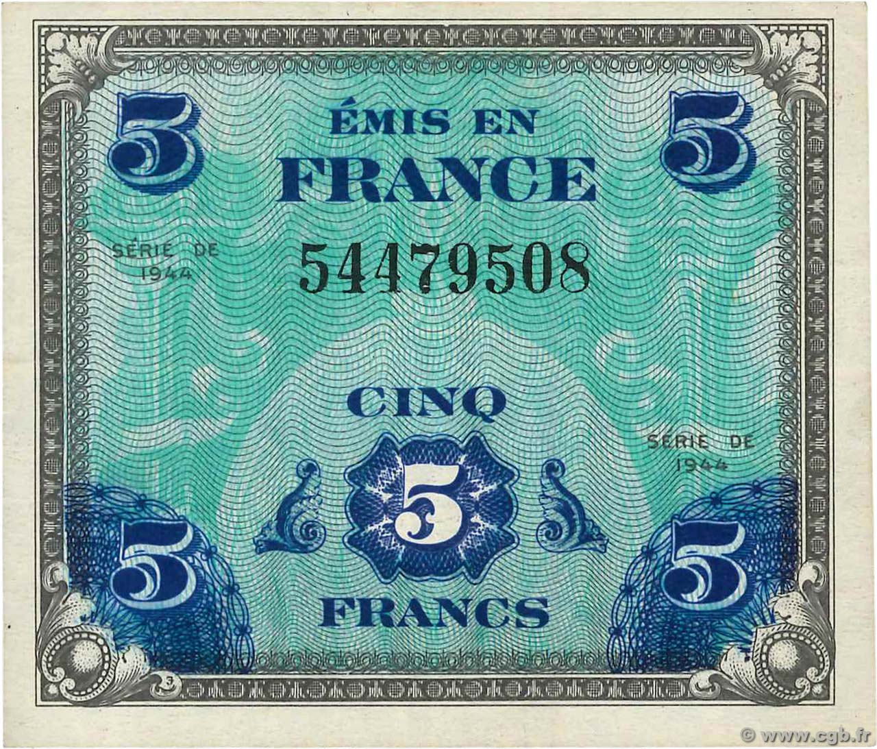 5 Francs DRAPEAU FRANCIA  1944 VF.17.01 BB