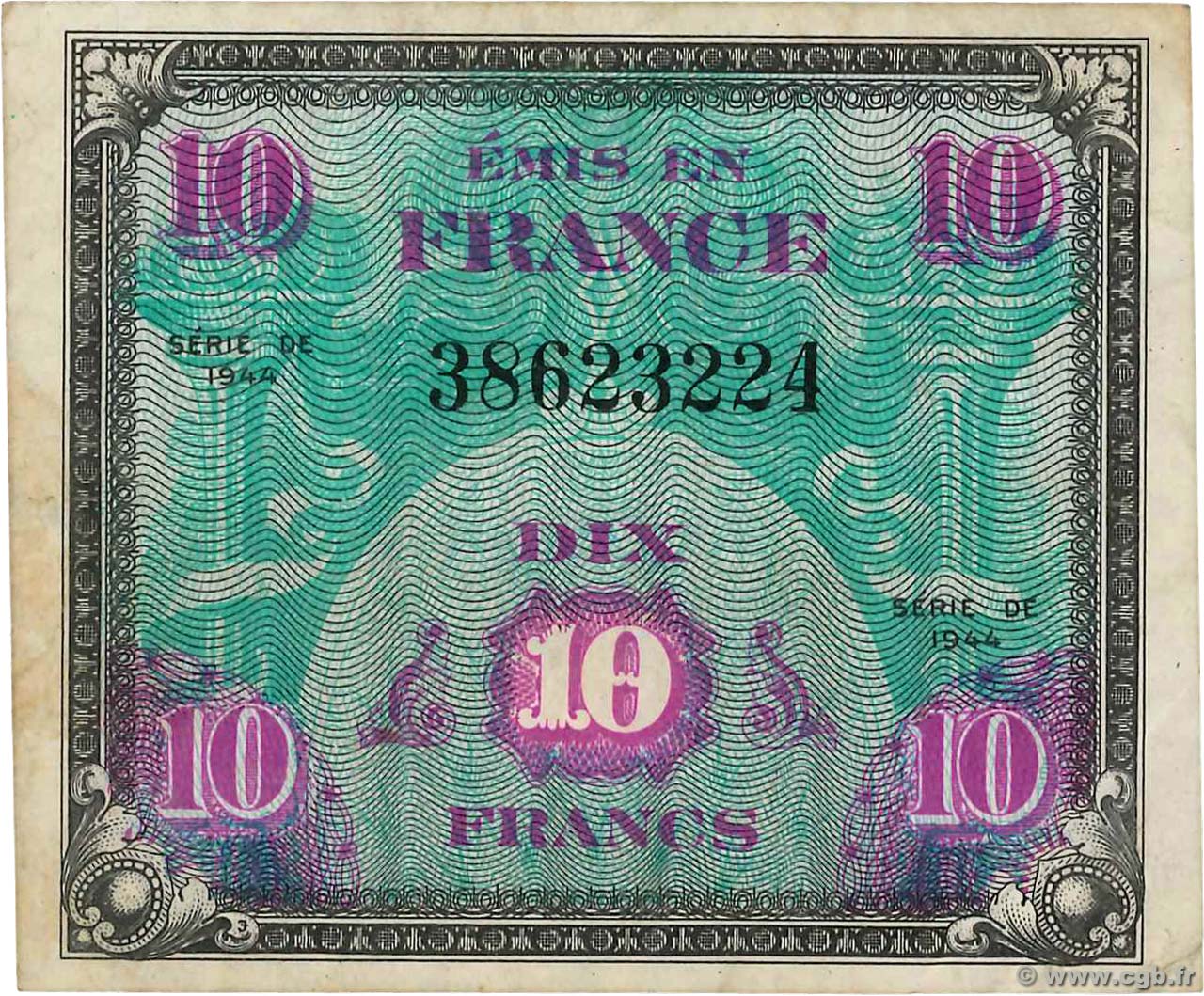 10 Francs DRAPEAU FRANCE  1944 VF.18.01 TB+