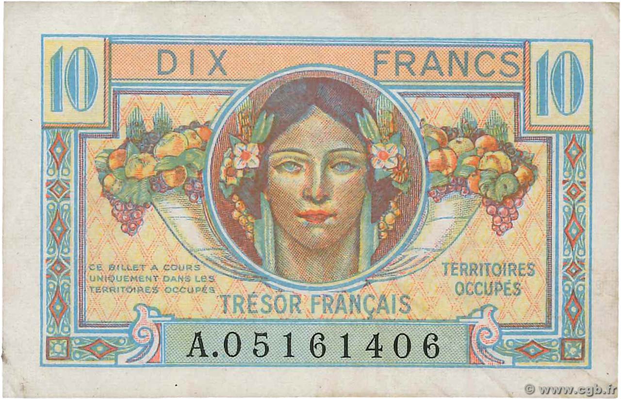 10 Francs TRÉSOR FRANÇAIS FRANCIA  1947 VF.30.01 MBC