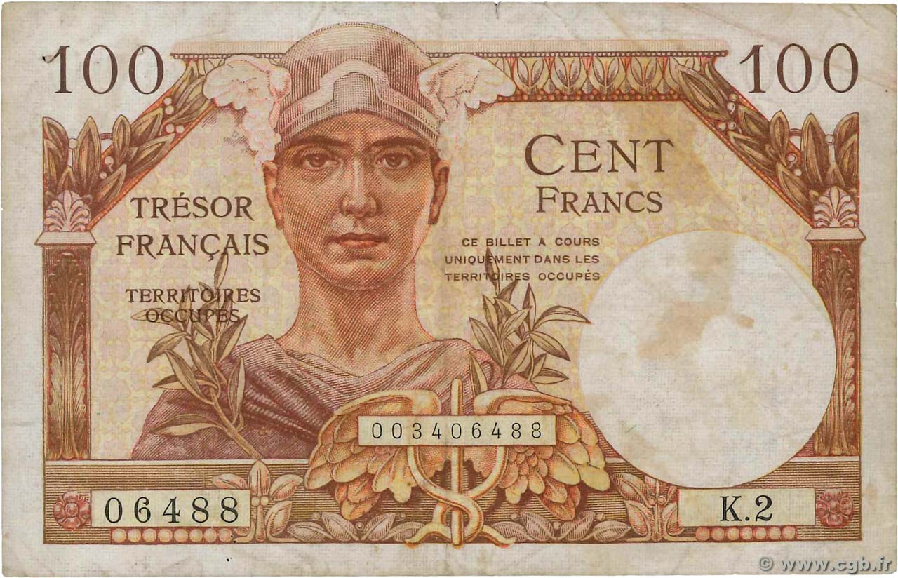 100 Francs TRÉSOR FRANÇAIS FRANKREICH  1947 VF.32.02 fS
