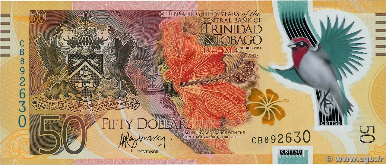 50 Dollars Commémoratif TRINIDAD E TOBAGO  2014 P.54 FDC