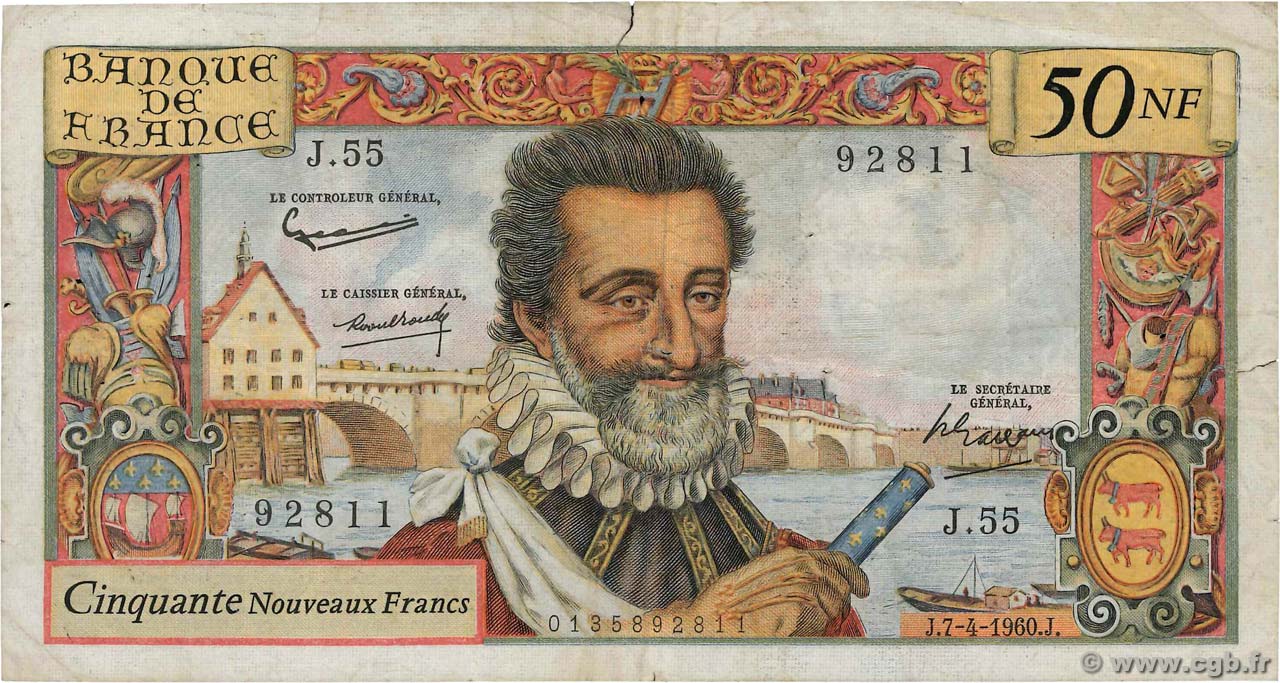 50 Nouveaux Francs HENRI IV FRANCIA  1960 F.58.05 MB