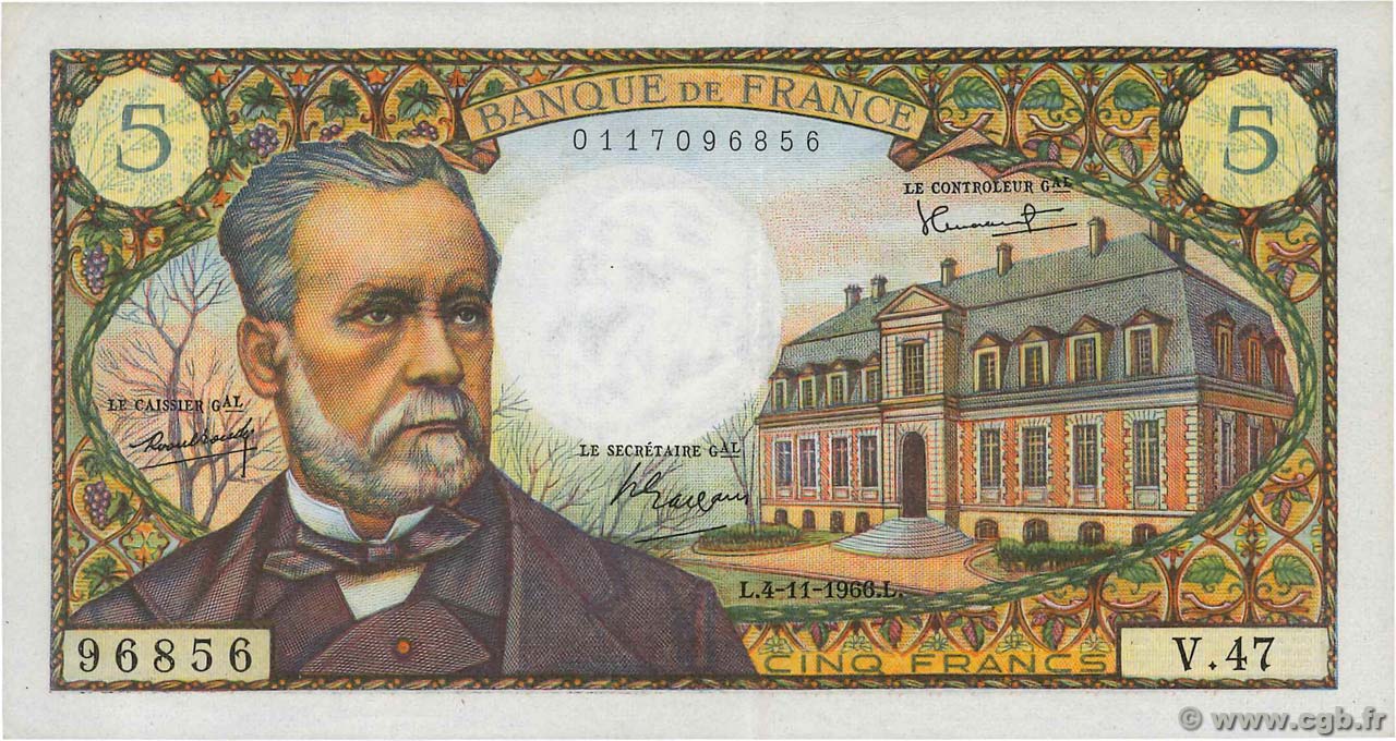 5 Francs PASTEUR FRANCIA  1966 F.61.04 MBC