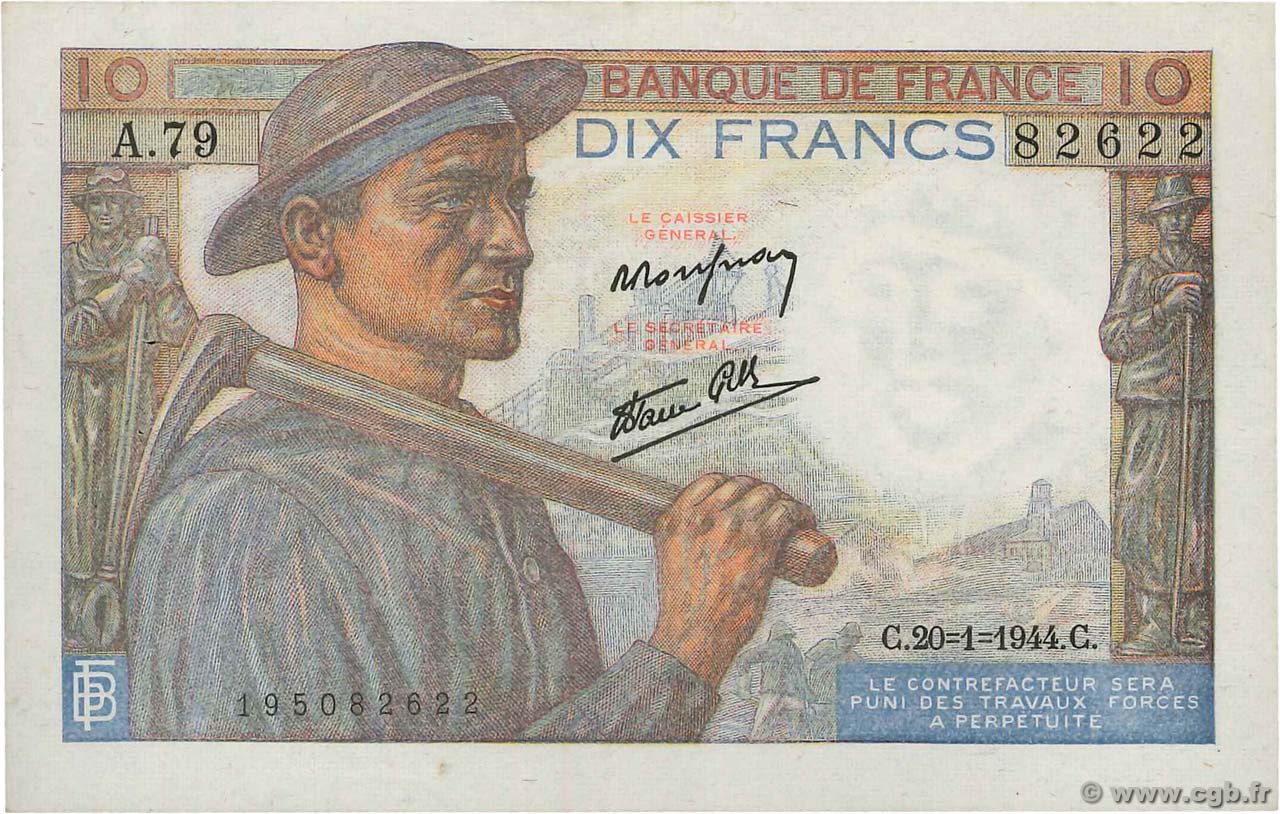 10 Francs MINEUR FRANCIA  1944 F.08.11 BB