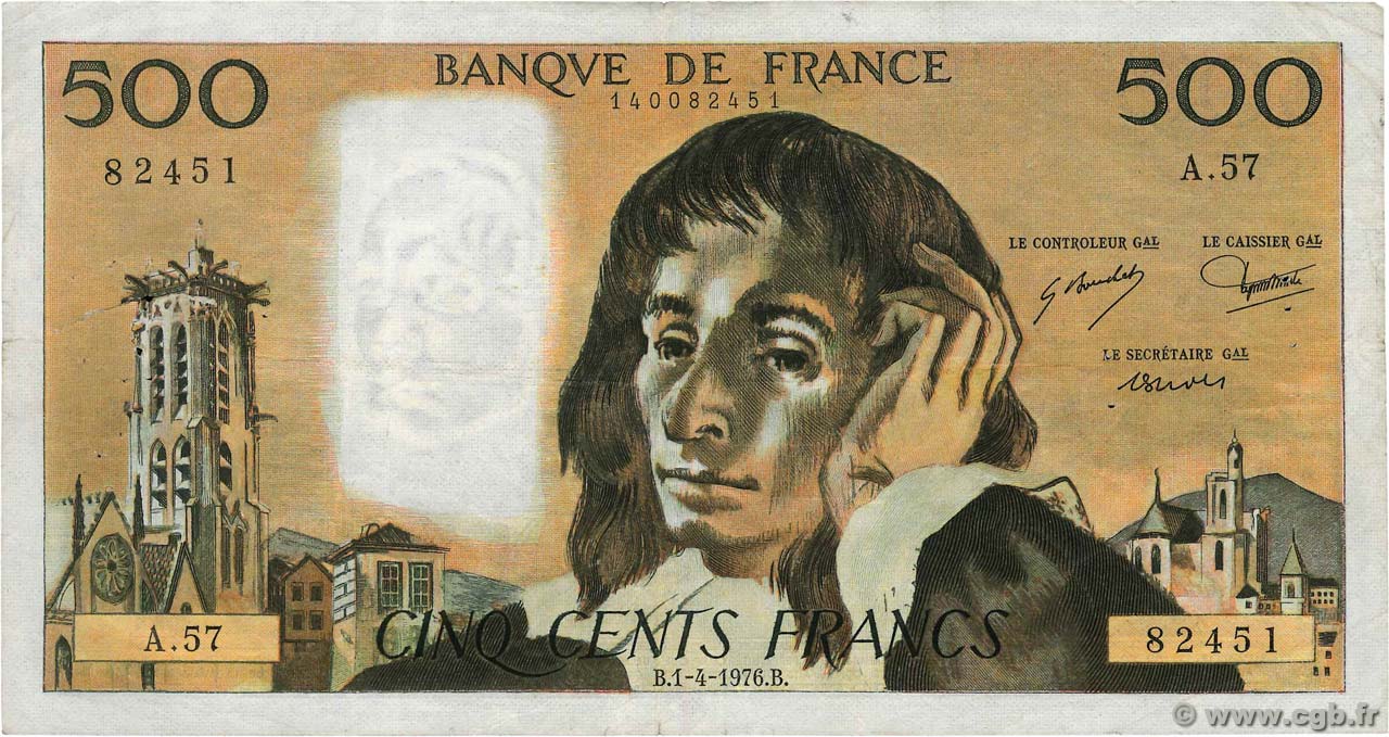 500 Francs PASCAL FRANCE  1976 F.71.14 F