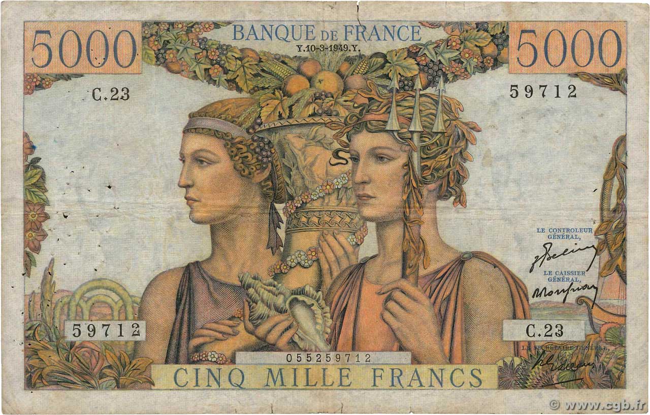 5000 Francs TERRE ET MER FRANKREICH  1949 F.48.01 S