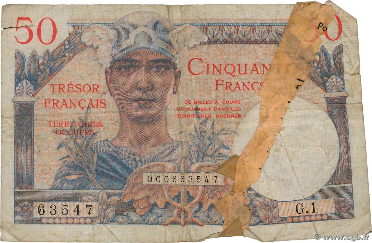 50 Francs TRÉSOR FRANÇAIS FRANCIA  1947 VF.31.01 MC