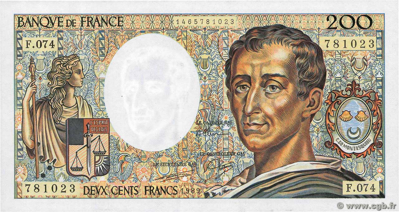 200 Francs MONTESQUIEU FRANCIA  1989 F.70.09 SC+