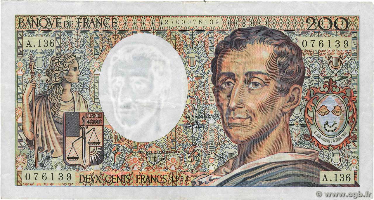 200 Francs MONTESQUIEU FRANKREICH  1992 F.70.12c SS