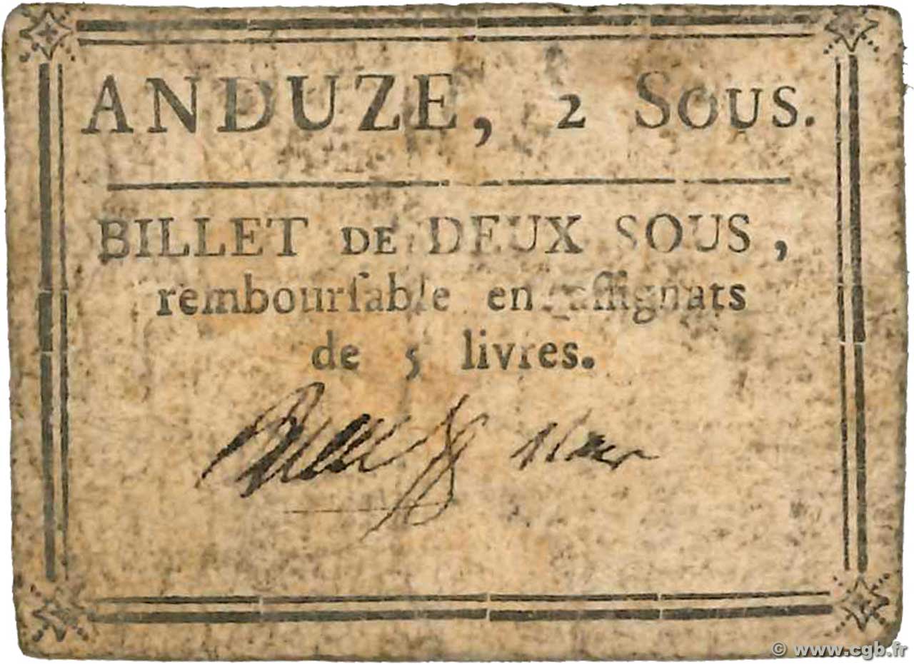 2 Sous FRANCE regionalism and various Anduze 1792 Kc.30.015 F