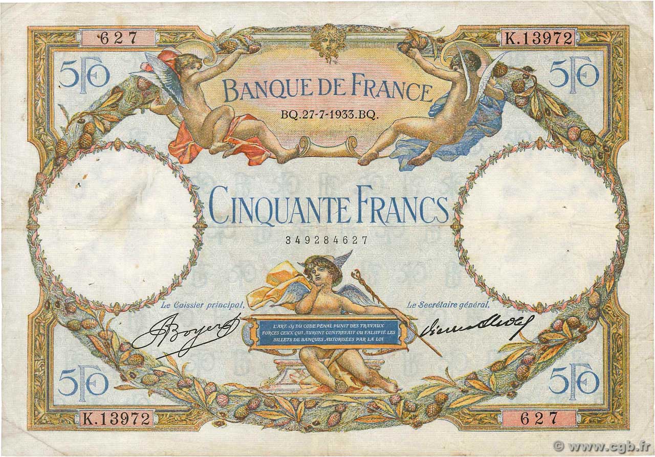 50 Francs LUC OLIVIER MERSON type modifié FRANCE  1933 F.16.04 F+