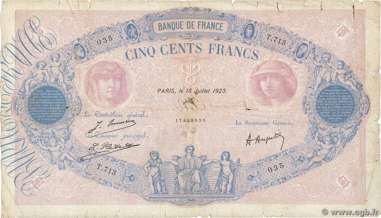 500 Francs BLEU ET ROSE FRANCIA  1923 F.30.27 B
