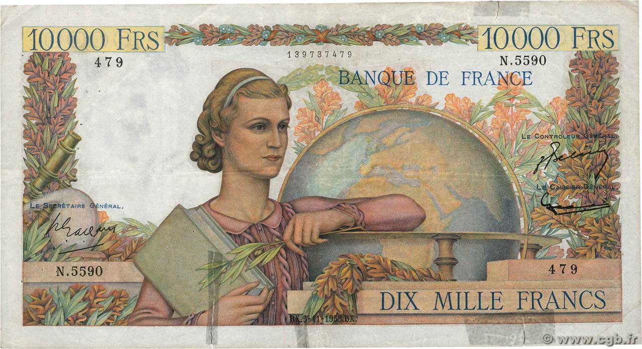 10000 Francs GÉNIE FRANÇAIS FRANKREICH  1953 F.50.68 S
