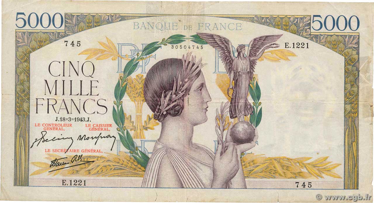 5000 Francs VICTOIRE Impression à plat FRANCIA  1943 F.46.49 BC