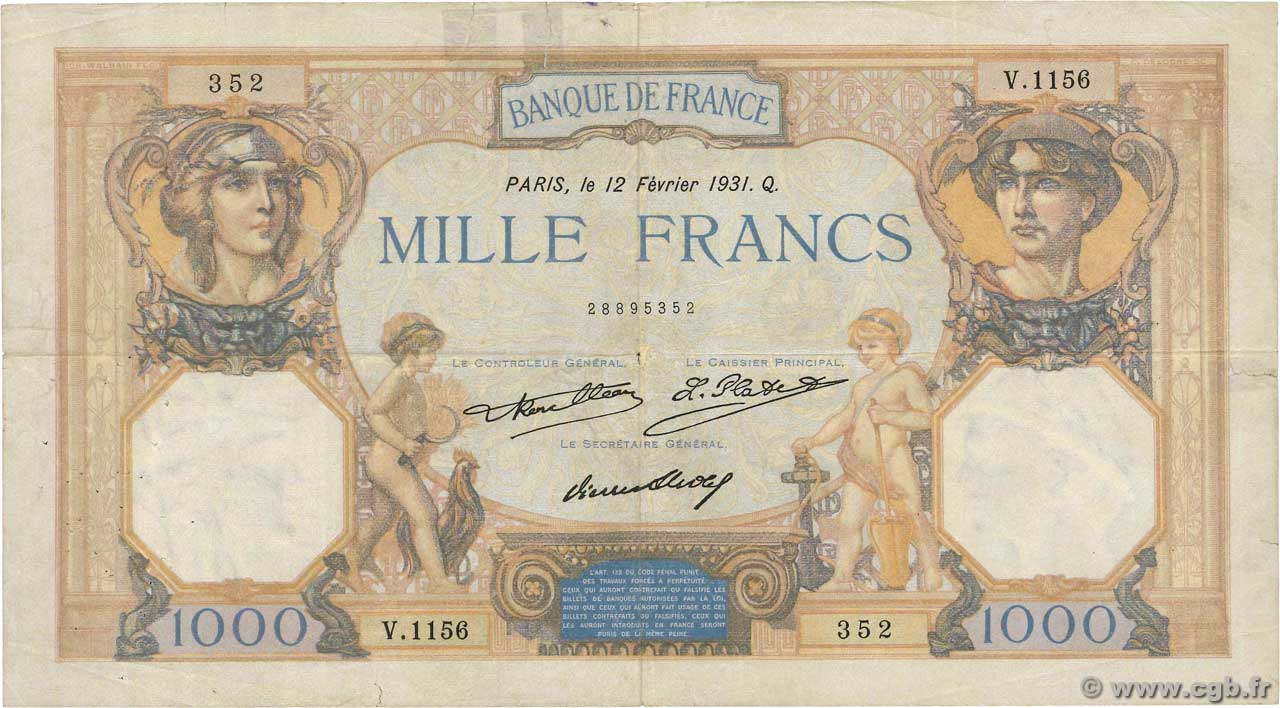 1000 Francs CÉRÈS ET MERCURE FRANCIA  1931 F.37.06 BC