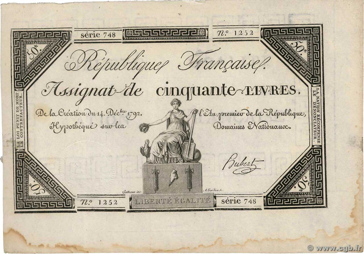 50 Livres FRANKREICH  1792 Ass.39a fVZ