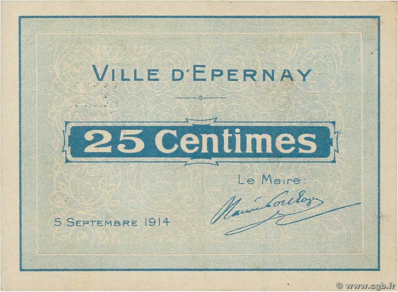 25 Centimes FRANCE Regionalismus und verschiedenen Boult-Sur-Suippe 1914 JP.51-14 fST