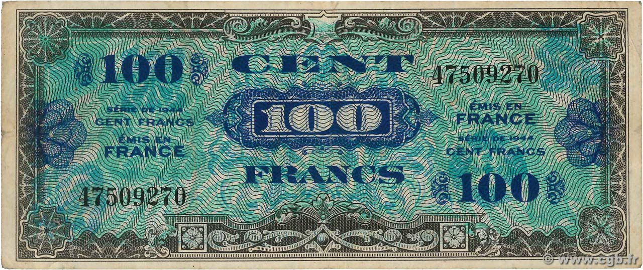100 Francs DRAPEAU FRANCE  1944 VF.20.01 TB