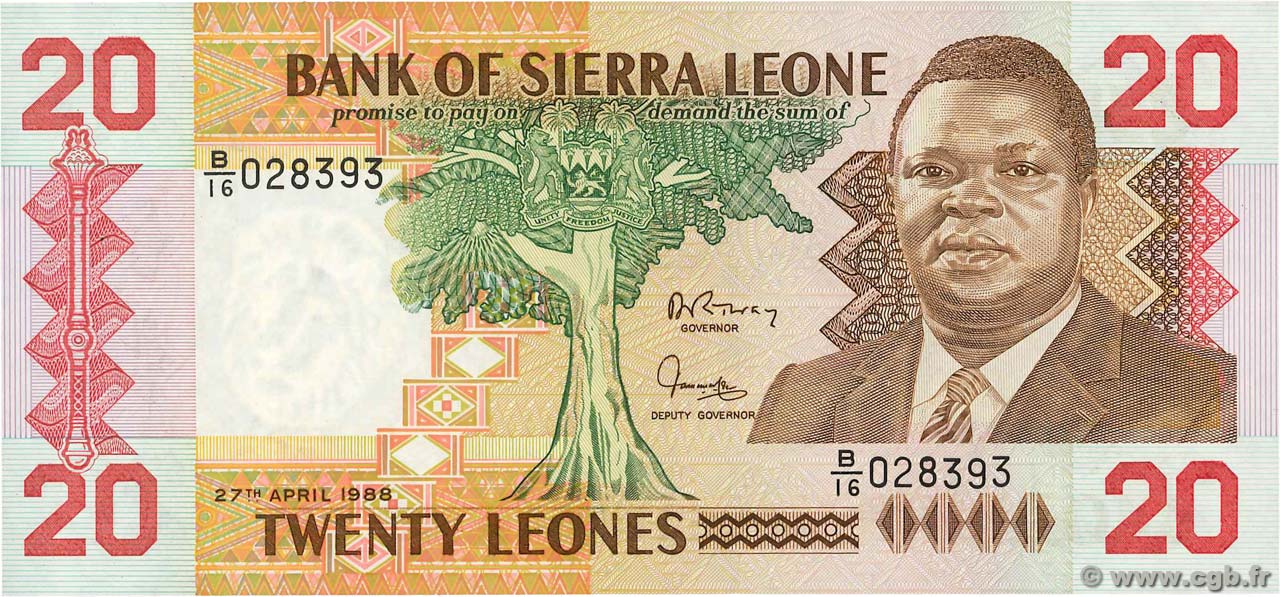 20 Leones SIERRA LEONE  1988 P.16 ST