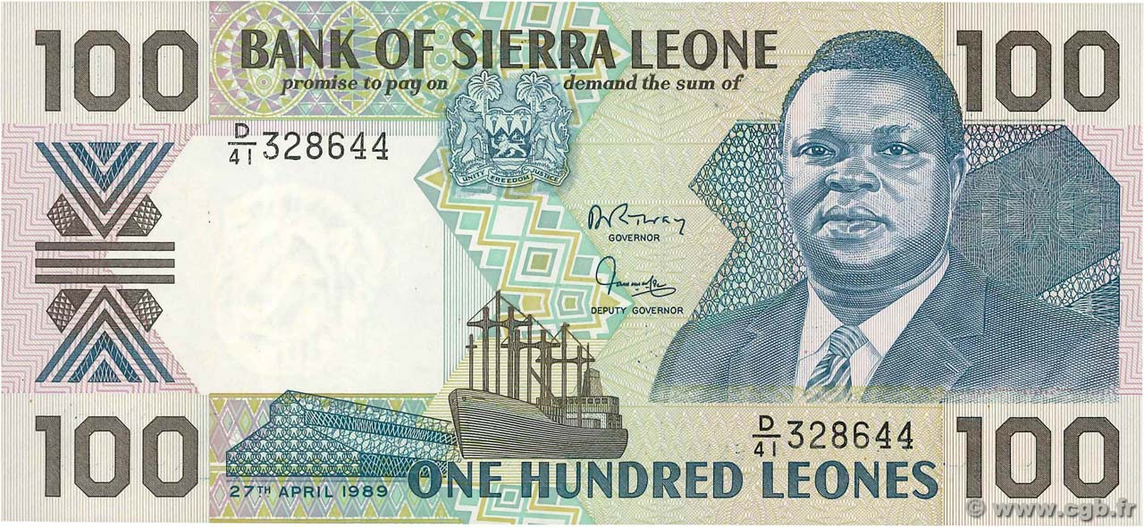 100 Leones SIERRA LEONE  1989 P.18b FDC