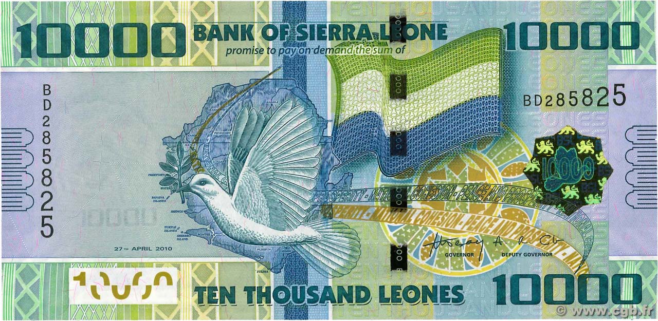10000 Leones SIERRA LEONA  2010 P.33 FDC