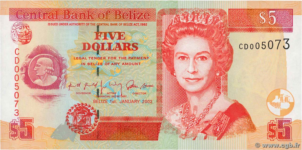5 Dollars BELIZE  2002 P.61b ST