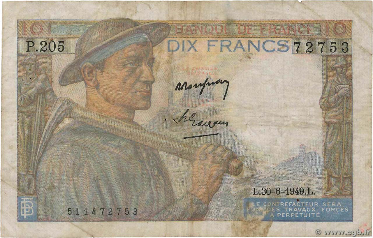 10 Francs MINEUR FRANCE  1949 F.08.22 F