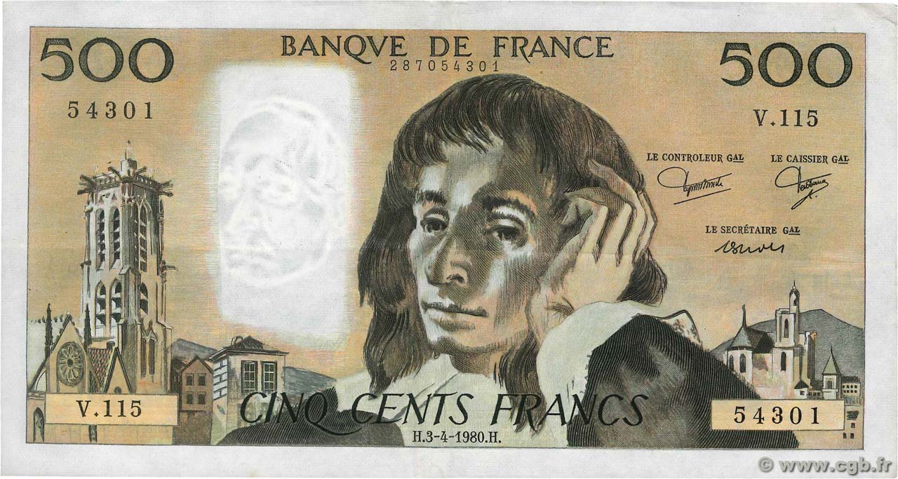 500 Francs PASCAL FRANCIA  1980 F.71.21 q.SPL
