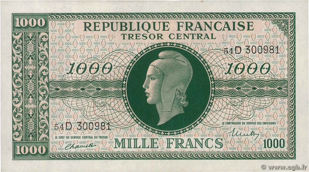 1000 Francs MARIANNE THOMAS DE LA RUE FRANCE  1945 VF.13.01 pr.NEUF
