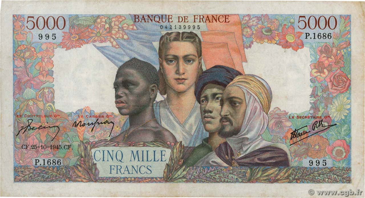 5000 Francs EMPIRE FRANÇAIS FRANCIA  1945 F.47.48 q.BB