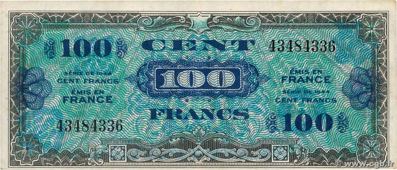 100 Francs DRAPEAU FRANCE  1944 VF.20.01 TTB