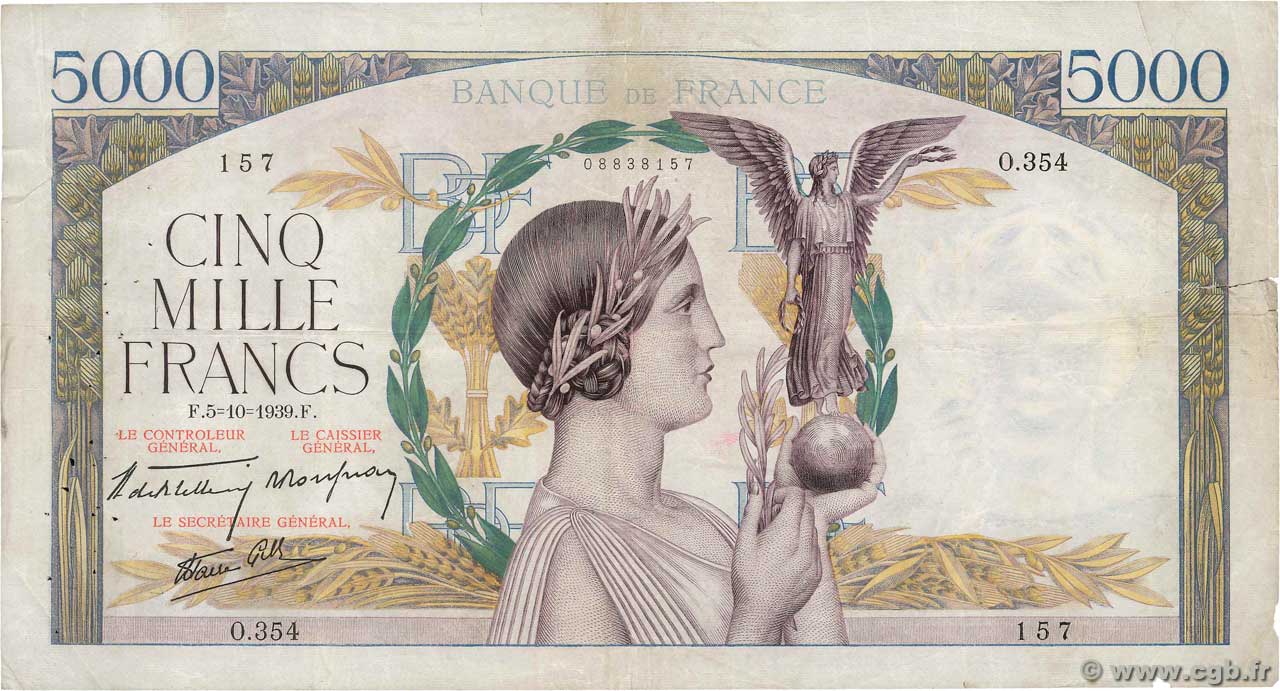 5000 Francs VICTOIRE Impression à plat FRANCE  1939 F.46.13 F