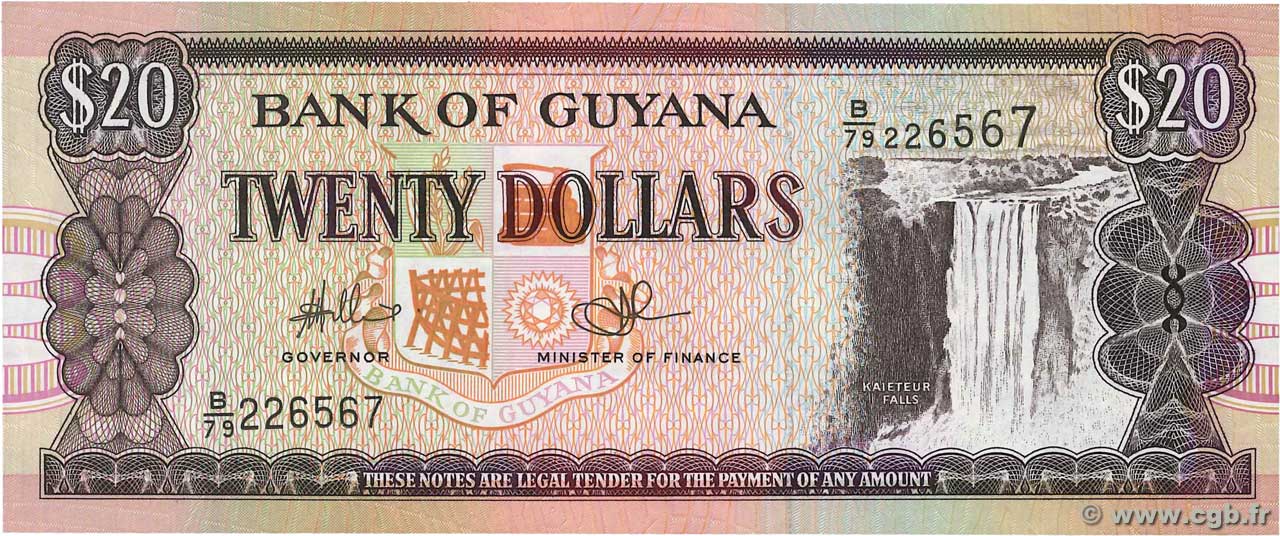 20 Dollars GUYANA  1996 P.30e UNC