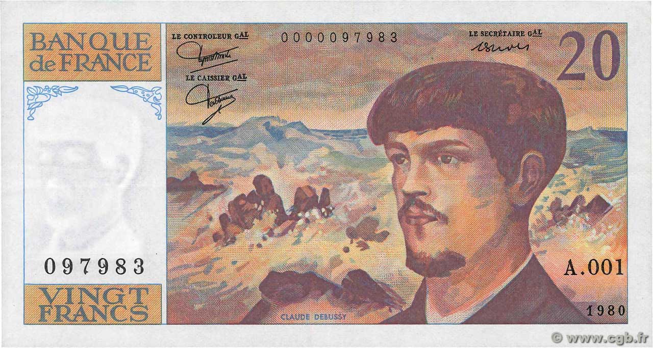 20 Francs DEBUSSY FRANKREICH  1980 F.66.01A1 fVZ