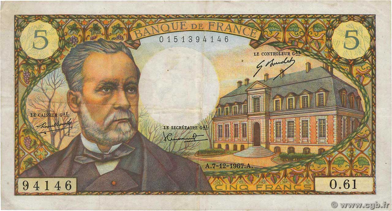 5 Francs PASTEUR FRANCE  1967 F.61.06 F+