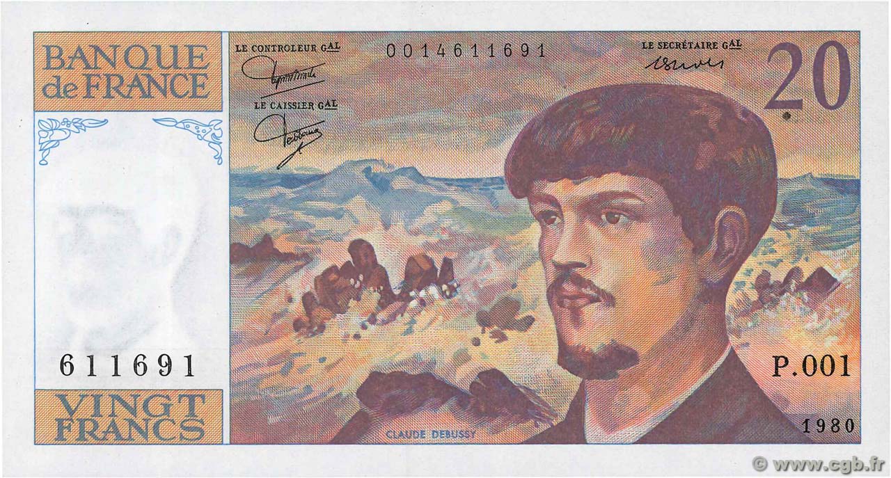 20 Francs DEBUSSY FRANCIA  1980 F.66.01 AU